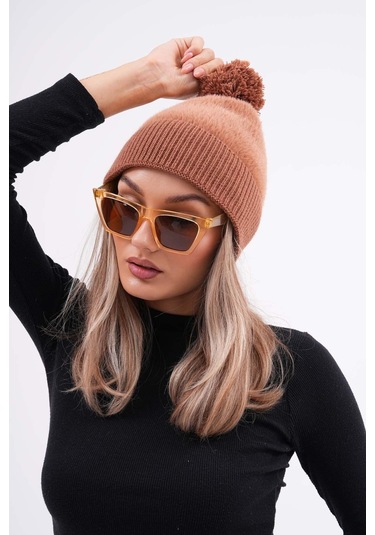 Peluş Ponponlu Bere Kahve