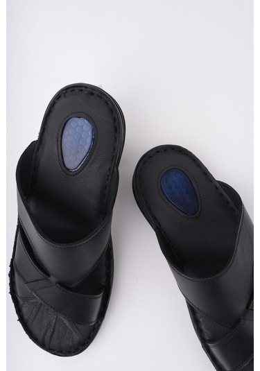 Muggo Eco Garantili Erkek Günlük Hakiki Deri Rahat Yumuşak Taban Ortopedik Terlik Siyah