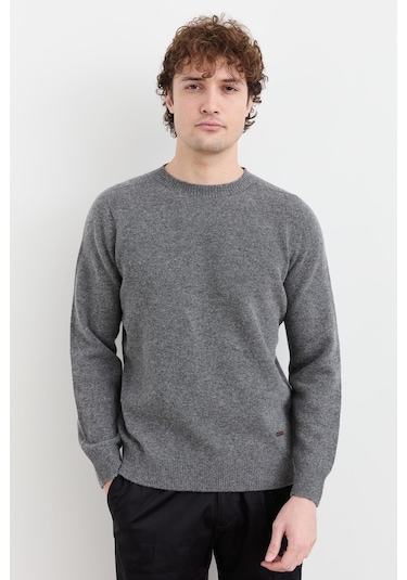 Erkek Sıfır Yaka Basic Yün Kazak Füme Füme