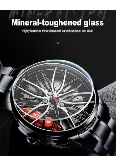 Erkekler İçin Araba Saatleri, Su Geçirmez Paslanmaz Çelik Japon Kuvars Kol Saati, Araba Jantı Tasarımı İle Spor Erkek Saatleri Çok Renkli