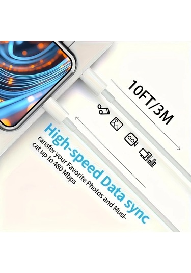 Willowhaven 1 Adet 10ft Usb C - Lightning Hızlı Şarj Kablosu İphone İpad Uyumlu Beyaz