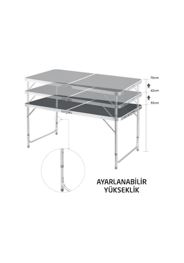 Rox Camping 0313 Tabureli Yükseklik Ayarlı Katlanır Kamp Masası Seti Antrasit