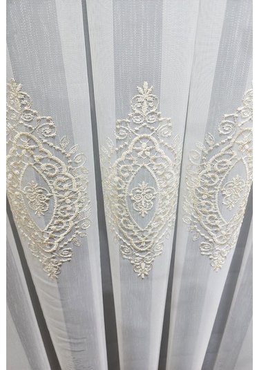 Tül Perde Farbateks Dikim Örme Çizgi Yeni Model Tasarım Renk Desen 3kat Sık Pileli Tül Perde Gold-sarı