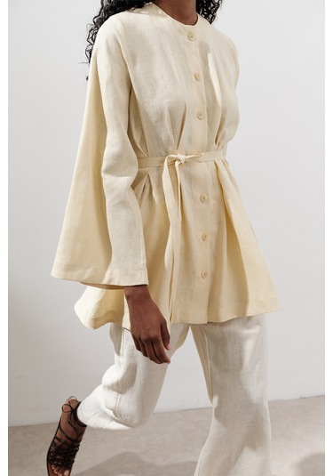 Keten Pensli Tunik Sarı Sarı