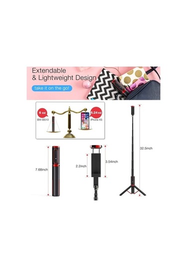 Createtech M18 Selfie Çubuğu Kırmızı Mavi - Uzaktan Kumanda Tutucu