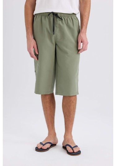 Defacto Long Fit File Astarlı Uzun Boy Kargo Cep Deniz Şortu E0905ax25hskh109 Haki
