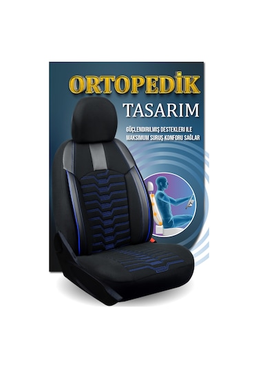 Ford Focus 2 Hatchback Uyumlu Lüx Deri Detaylı Oto Koltuk Kılıfı Ön Arka Takım Platınum Siyah Mavi