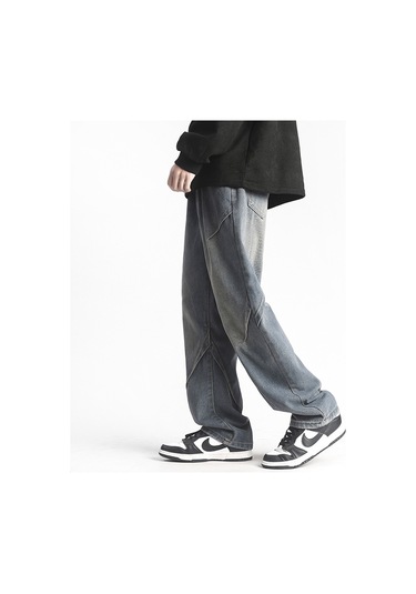 Erkekler İçin Bol Düz Günlük Kot Pantolon Siyah