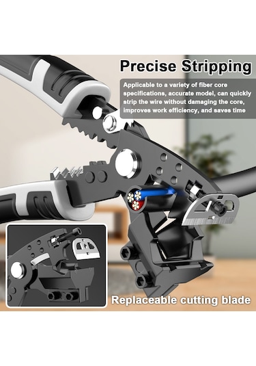 Symbee Elektrikçi Çift Taraflı Telli İç Çekirdek Korumalı Kablo Soyucu - 28 Fonksiyonlu, 40mm Açılım, Ergonomik Kuru, Dayanıklı Çelik Uçlar