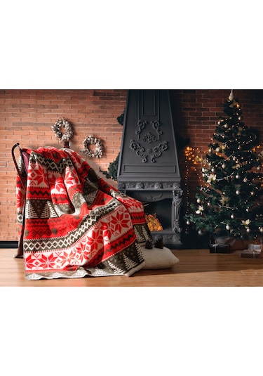 Vicuna Home Glow Pamuklu Yılbaşı Battaniyesi Çok Renkli 200 x 220