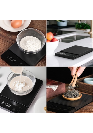 Maiyame Şarj Edilebilir Mutfak Terazisi - 5 Birimli Hassas Tartım, Led Ekran, Tarihçe Kaydı, Tare Fonksiyonu Siyah
