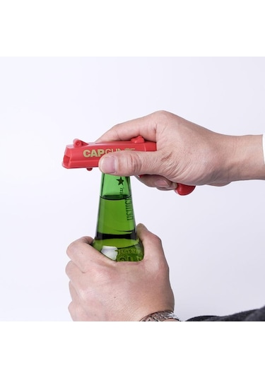 Gri Taşınabilir Kap Tabancası Yaratıcı Uçan Kapak Başlatıcısı Şişe Bira Açacağı Bar Aracı İçecek Açılış Tabancası Şekilli Şişe Kapakları Atıcı Gri