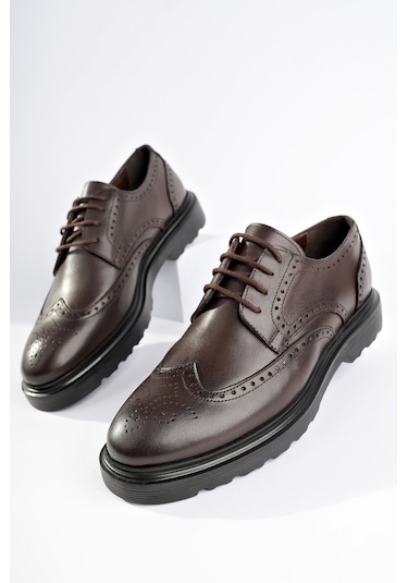 Muggo Andre Garantili Klasik Hakiki Deri Bağcıklı Ortopedik Erkek Casual Ayakkabı Kahverengı Kahverengi