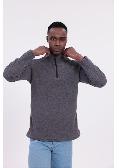 Freemen Erkek Fit Dik Yaka Yarım Fermuarlı Sweatshirt Polar Mor
