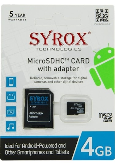 Syrox 4 GB MicroSDHC Hafıza Kartı + Adaptör