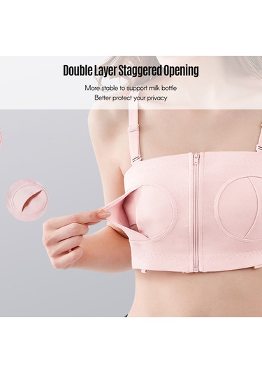 Vkemall Tam Pamuk Emzirme Bra - Elsiz Emziyet Pompası Uyumlu - Çelik Çember Yok - Geniş Kayışlı - Pembe - Tek Beden