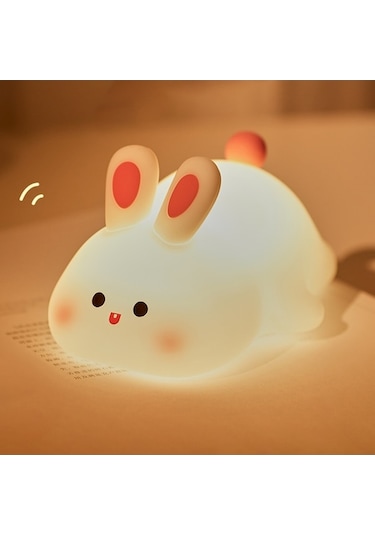 Maoyaya Sevimli Tavşan Mini Gece Lambası Çocuk Başucu Uyku Işığı Rgb Karartma Silikon Lamba, Uyku Işığı Çok Renkli