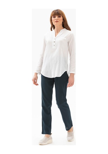Uzun Kol Şile Bezi Akasya Bluz Beyaz Byz