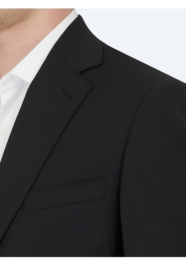 Siyah Desenli Modern Fit Yün Karışımlı Takım Elbise Siyah