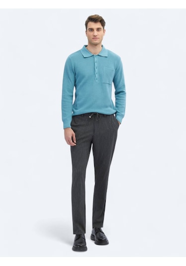 Koyu Mint Polo Yaka Selanik Pamuk Karışımlı Triko Koyu Mint Yeşili