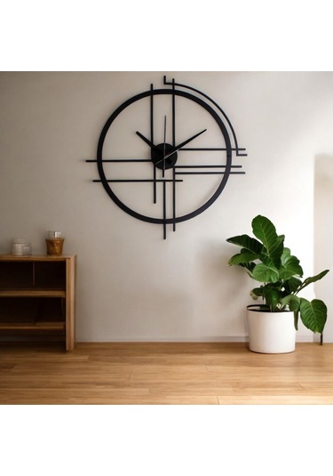 50 Cm Siyah Çelik Duvar Saati Sessiz Quartz Mekanizma, Paslanma Siyah Çerçeve
