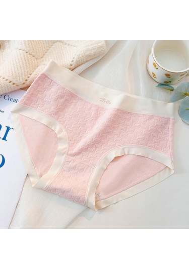 Pembe Traceless Lace Nefes Alabilir Kadın Orta Bel Külot Kadın Yumuşak Ve Nazik Moda İç Çamaşırı Pembe