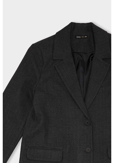 Defacto Oversize Geniş Kalıp Ceket Yaka Düğmeli Çizgili Blazer Ceket D6879ax24auar151 Antrasit