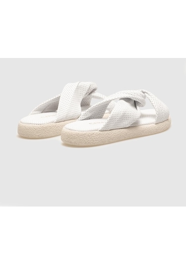 Hakiki Deri Beyaz Kadın Düz Terlik-beyaz Beyaz