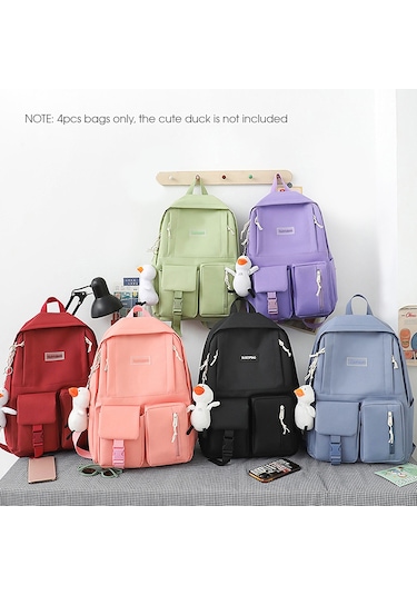 4 Adet Tuval Sırt Çantası Combo Set Crossbody Çanta Mor Mor