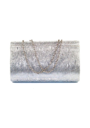 Lazer Dalgalı Kumaş Gümüş Abiye Çanta Kadın Abiye Çanta Abiye Çanta Gümüş Gri Davet Düğün Çantası