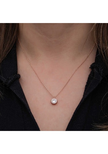 Artsmagazinmücevher Gümüş Rose Minimal Yuvarlak Anturaj Kadın Kolye