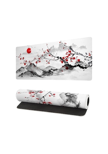 Japon Kiraz Çiçeği Oyun Faresi Altlığı 70x30cm Pembe Tüm Masa Japon