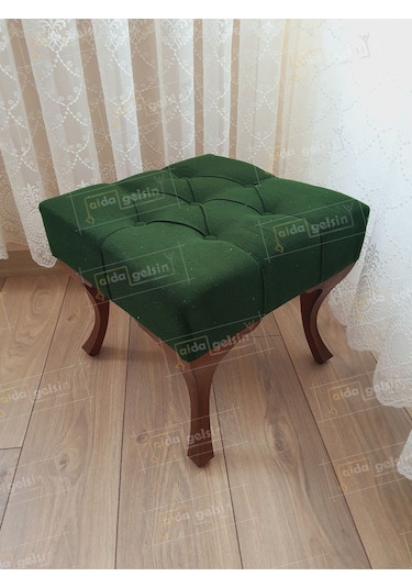 Kapitoneli Makyaj Pufu Ayak Ucu Puf Ceviz Ayak 45 45 Yeşil