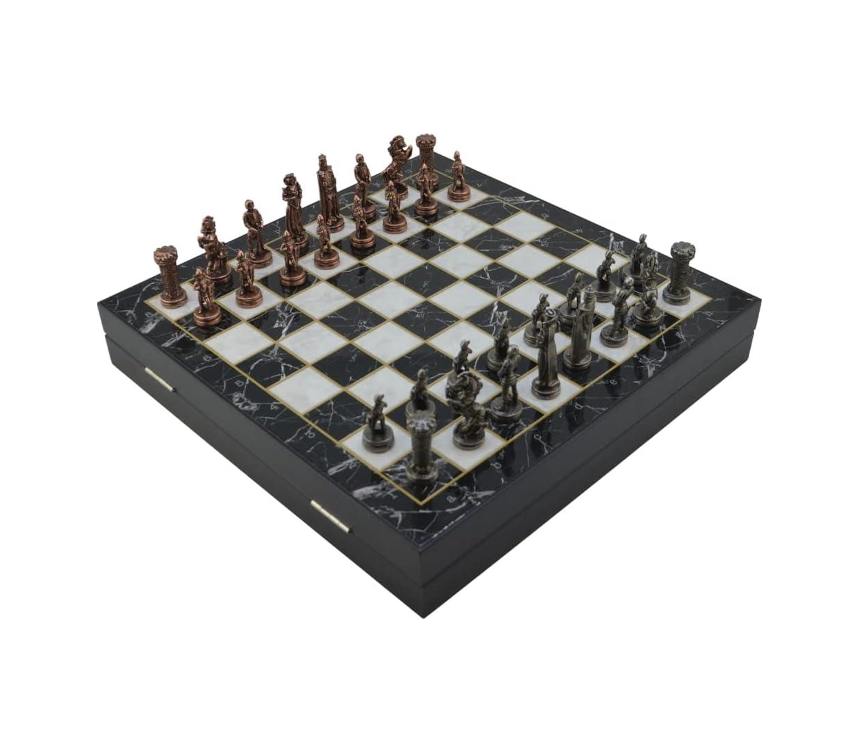 Gifthome Orta Boy Metal İngiliz Satranç Takımı Antik Ve Mermer Desenli Sandıklı Mdf Tahtası 36x36x6 Cm. Outlet