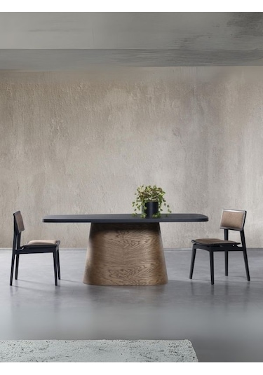 Barocco İtalyan Still Oval Ahşap Yemek Masası 100x190 Ceviz - Siyah