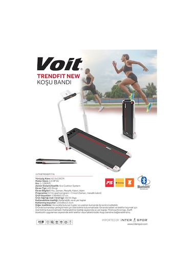 Voit Trendfit Geniş Yürüyüş Alanı ve Darbe Emici Zeminli Katlanabilir Koşu Bandı - Siyah