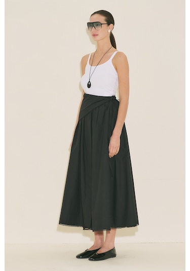 Manuka Önü Düğmeli Poplin Etek Siyah Ss26etk00001-01 Siyah