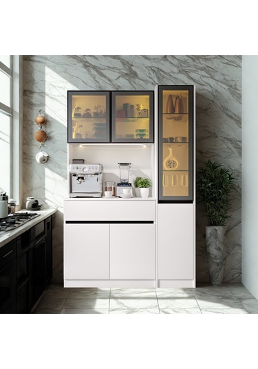 Lumıa Mıdı Sağ Vitrinli Led Li Modüler Kahve Köşesi Mat Beyaz Mdf Kahve Dolabı, Siyah Füme Cam Vitrinli, Büyük Boy Premium Kahve Istasyonu, Geniş Depolama Alanı Lumıa Mıdı Sağ Vitrinli Led Li Modüler Kahve Köşesi Mat Beyaz Mdf Kahve Dolabı, Siyah Füme Cam Vitrinli, Büyük Boy Premium Kahve Istasyonu, Geniş Depolama Alanı