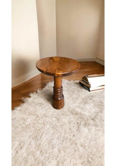 Rustik Doğal Masif Ahşap Tekli Yan Sehpa Açık Ceviz Renk