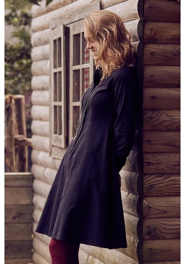 Düğmeli Uzun Kollu Diz Boyu Gömlek Elbise (487086227)