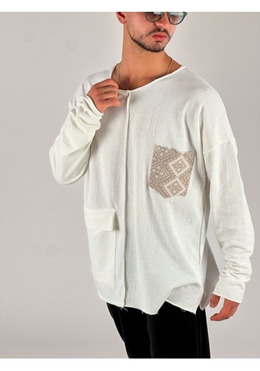 Kahve Cep Detaylı Etnik Tasarım Sweatshirt Coc1076 Kahverengi