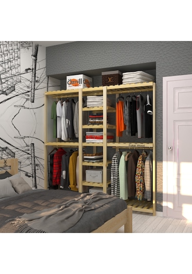 Grande Quatro - Açık Ahşap El Yapımı Elbise Dolabı