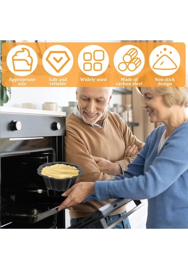 Yaleker 10 Adet Karbon Çelik Çizgili Anti- Yapışkan Kek, Puding, Ekmek, Muffin Fırın Kalıbı 15x15x8cm, Siyah Siyah
