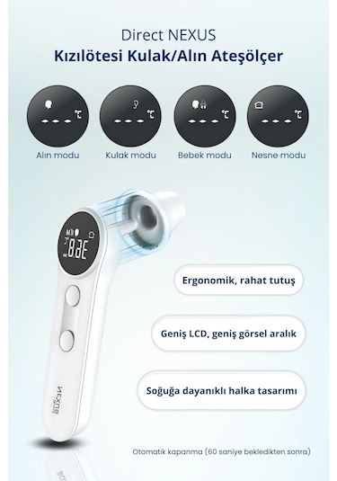 Direct Nexus Dual Kulaktan ve Alından Ateş Ölçer Beyaz