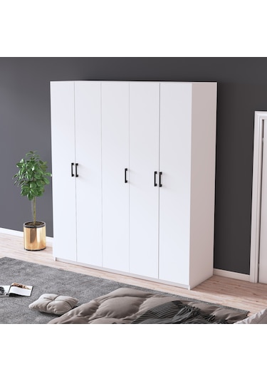 %100 Mdflam 5 Kapaklı 150cm Gardrop G-09 Beyaz