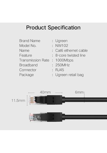 Ebitda 20164 Ugreen Cat6 8 Çekirdekli Ağ Kablosu 10m Ethernet Kablo