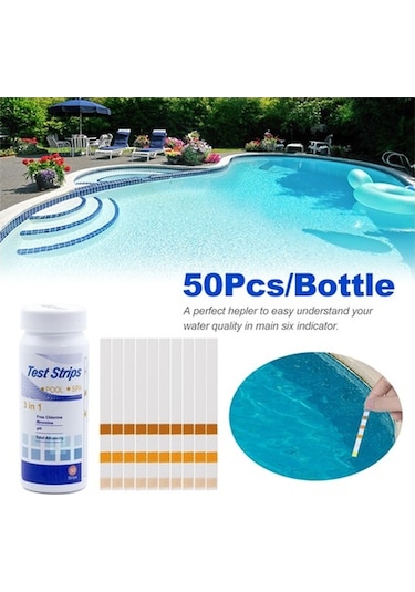 Pazly 50 Adet Havuz Spor Salonu Su Kalitesi Test Stripleri Ph Klor Brom Alkali Ölçümü
