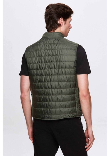 Ds Damat Regular Fit Haki Dik Yaka Elyaf Dolgulu Mevsimlik Fermuarlı Yelek Mont 7HF07ORT42611