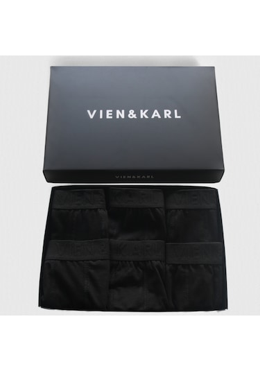 Erkek Siyah 6'Lı Kutu Düz Likralı Boxer Şort