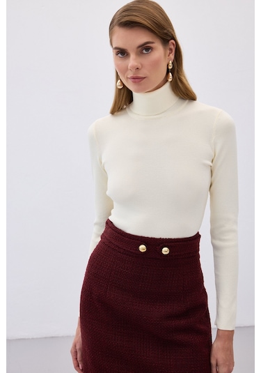 Sateen Tam Balıkçı Triko - Ekru-130140 Ekru